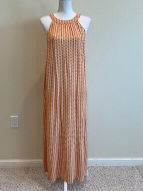 Southern Cotton Peach and Tan Maxi Dress Sz L